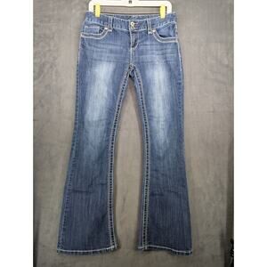 Maurices Jeans Womens 3/4 Reg Blue Faded Denim Boot Cut Thick Stitch